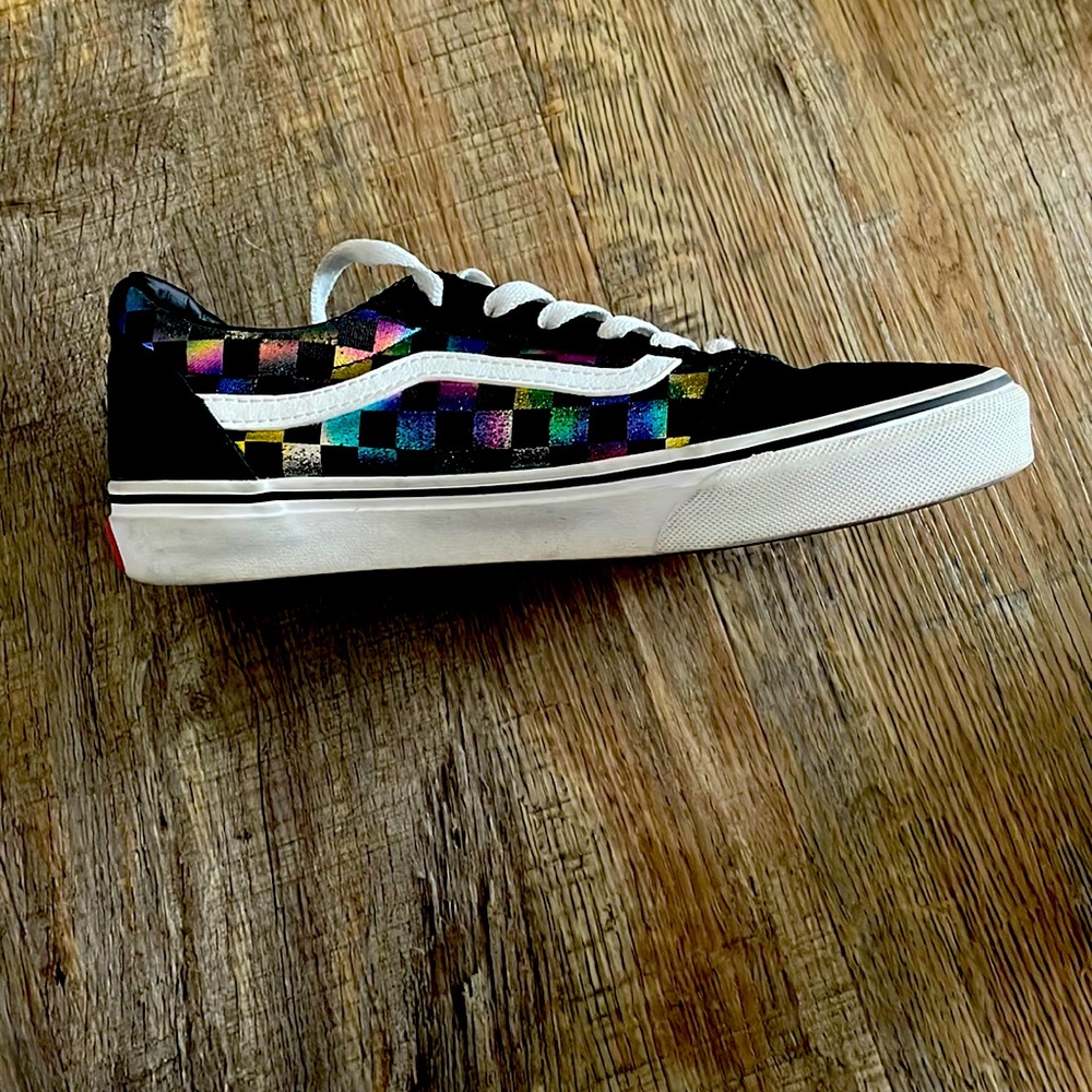 Kids rainbow checkerd Vans size 5